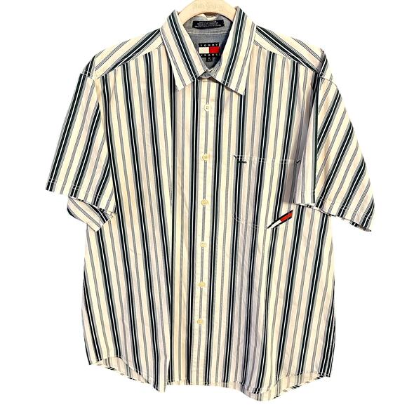 Tommy Jeans Striped Button-Up Shirt Men’s Short Sleeve Vintage - Medium - Picture 1 of 3